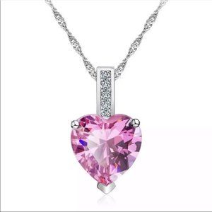 Beautiful Heart Pendant Pink Saphire Necklace New